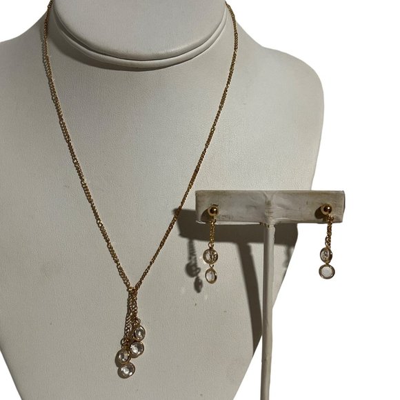 Avon Jewelry - Avon Gold Tone With Crystal Clear Glass Bezel Necklace And Earrings Set